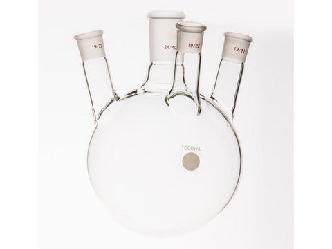 MSE PRO Small Angle Four-Mouth Round Bottom Ball Bottle, Middle Grinding Mouth: 24/40, Side Grinding Mouth: 19/22, 1000mL