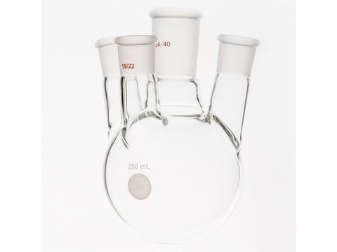 MSE PRO Small Angle Four-Mouth Round Bottom Ball Bottle, Middle Grinding Mouth: 24/40, Side Grinding Mouth: 19/22, 250mL