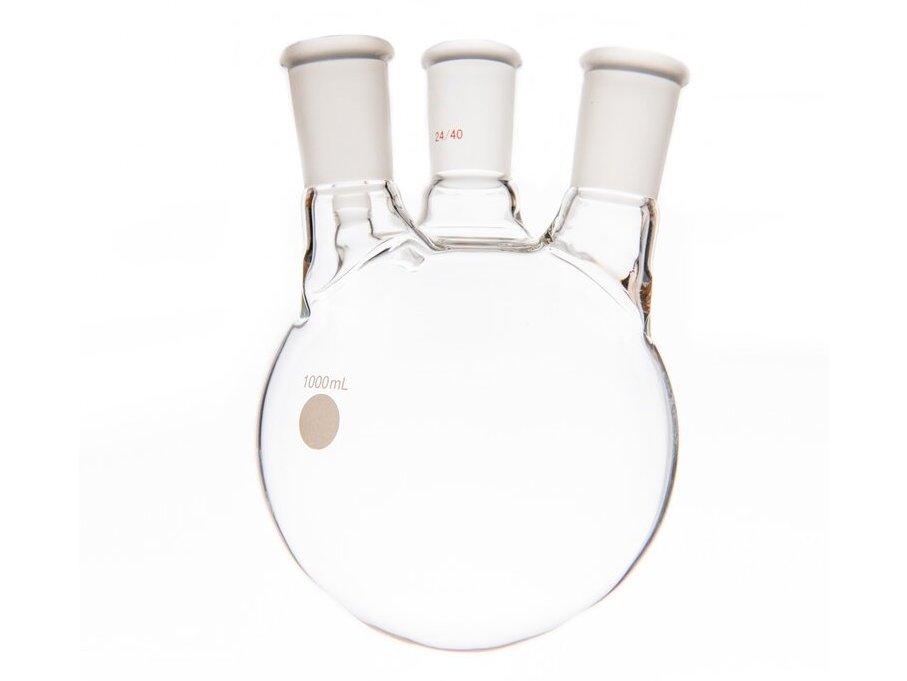MSE PRO Small Angle Four-Mouth Round Bottom Ball Bottle, Middle Grinding Mouth: 24/40, Side Grinding Mouth: 24/40, 1000mL