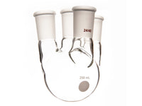 MSE PRO Small Angle Four-Mouth Round Bottom Ball Bottle, Middle Grinding Mouth: 24/40, Side Grinding Mouth: 24/40, 250mL - MSE Supplies LLC
