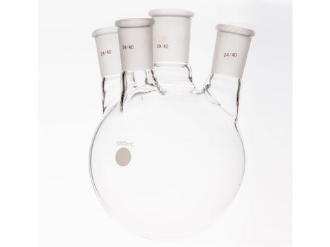 MSE PRO Small Angle Four-Mouth Round Bottom Ball Bottle, Middle Grinding Mouth: 29/42, Side Grinding Mouth: 24/40, 1000mL