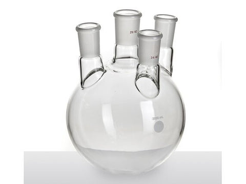 MSE PRO Small Angle Four-Mouth Round Bottom Ball Bottle, Middle Grinding Mouth: 29/42, Side Grinding Mouth: 24/40, 2000mL