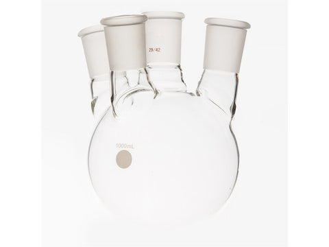 MSE PRO Small Angle Four-Mouth Round Bottom Ball Bottle, Middle Grinding Mouth: 29/42, Side Grinding Mouth: 29/42, 1000mL
