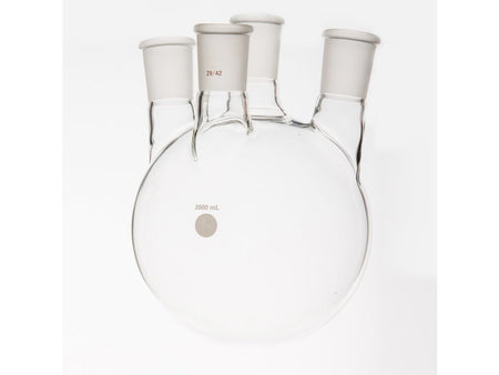 MSE PRO Small Angle Four-Mouth Round Bottom Ball Bottle, Middle Grinding Mouth: 29/42, Side Grinding Mouth: 29/42, 2000mL