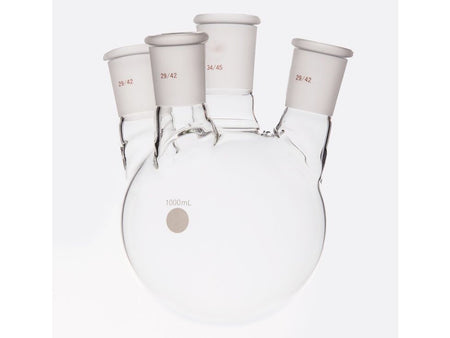 MSE PRO Small Angle Four-Mouth Round Bottom Ball Bottle, Middle Grinding Mouth: 34/45, Side Grinding Mouth: 29/42, 1000mL
