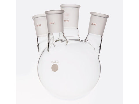 MSE PRO Small Angle Four-Mouth Round Bottom Ball Bottle, Middle Grinding Mouth: 34/45, Side Grinding Mouth: 29/42, 1000mL