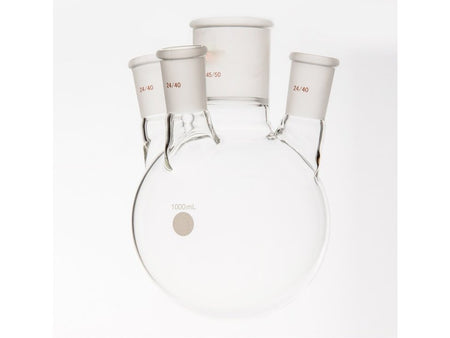 MSE PRO Small Angle Four-Mouth Round Bottom Ball Bottle, Middle Grinding Mouth: 45/50, Side Grinding Mouth: 24/40, 1000mL