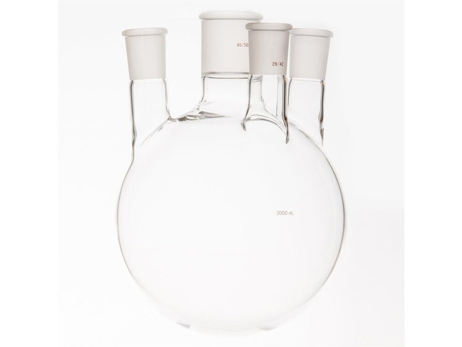 MSE PRO Small Angle Four-Mouth Round Bottom Ball Bottle, Middle Grinding Mouth: 45/50, Side Grinding Mouth: 29/42, 3000mL