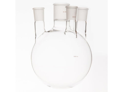 MSE PRO Small Angle Four-Mouth Round Bottom Ball Bottle, Middle Grinding Mouth: 45/50, Side Grinding Mouth: 29/42, 3000mL