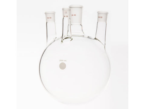 MSE PRO Small Angle Four-Mouth Round Bottom Ball Bottle, Middle Mouth: 24/40, Side Mouth: 19/22, Front Mouth: 14/20, 2000mL