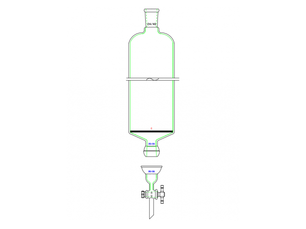 MSE PRO Split 35/20 Ball Bowl Connection, with Sand Plate Chromatography Column, φ46mm, Effective Length 305mm, Gate Aperture: 2mm, 24/40 - MSE Supplies LLC