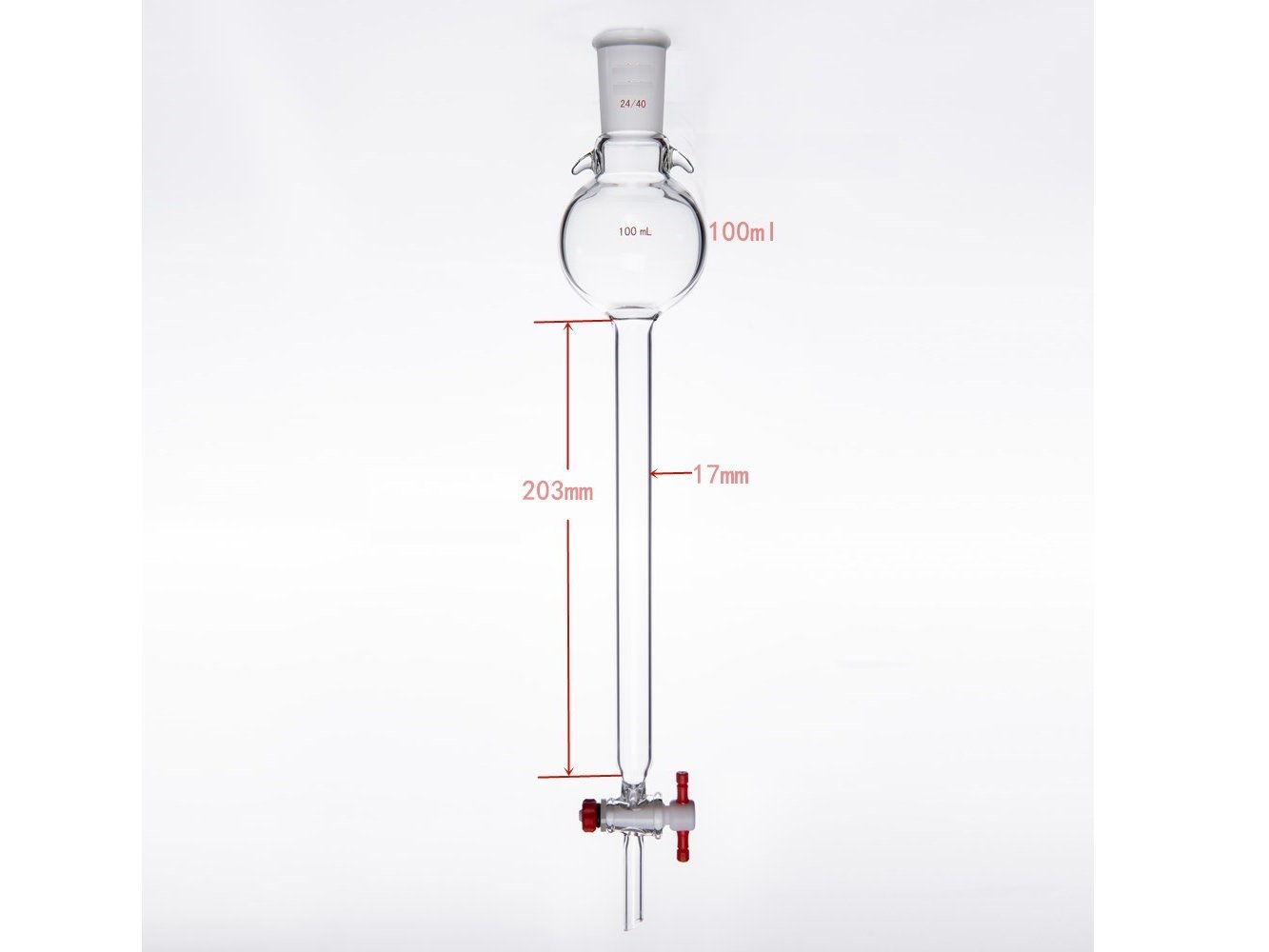 MSE PRO Storage Ball Chromatography Column with Ears, 24/40, φ17mm, Effective Length 203mm, Storage Ball: 100mL - MSE Supplies LLC