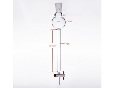 MSE PRO Storage Ball Chromatography Column with Ears, 24/40, φ17mm, Effective Length 305mm, Storage Ball: 100mL - MSE Supplies LLC