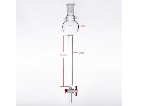 MSE PRO Storage Ball Chromatography Column with Ears, 24/40, φ17mm, Effective Length 305mm, Storage Ball: 100mL - MSE Supplies LLC