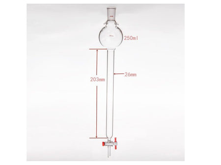 MSE PRO Storage Ball Chromatography Column with Ears, 24/40, φ26mm, Effective Length 203mm, Storage Ball: 250mL - MSE Supplies LLC