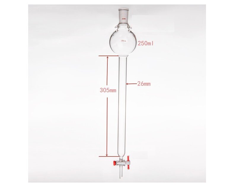 MSE PRO Storage Ball Chromatography Column with Ears, 24/40, φ26mm, Effective Length 305mm, Storage Ball: 250mL - MSE Supplies LLC