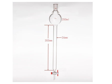 MSE PRO Storage Ball Chromatography Column with Ears, 24/40, φ26mm, Effective Length 305mm, Storage Ball: 250mL - MSE Supplies LLC