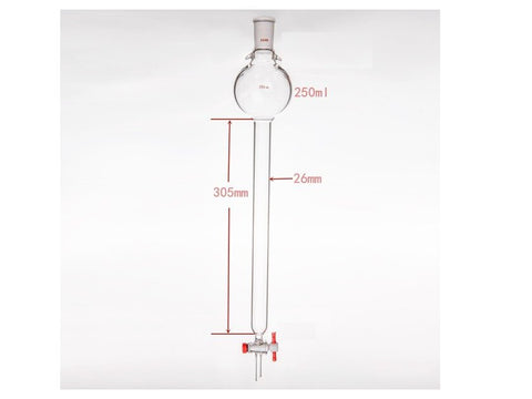 MSE PRO Storage Ball Chromatography Column with Ears, 24/40, φ26mm, Effective Length 305mm, Storage Ball: 250mL - MSE Supplies LLC