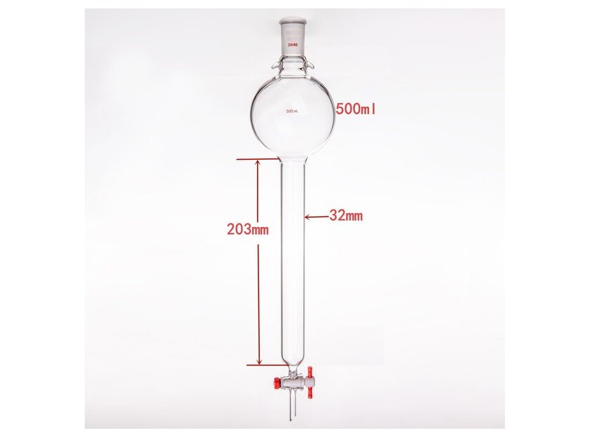 MSE PRO Storage Ball Chromatography Column with Ears, 24/40, φ32mm, Effective Length 203mm, Storage Ball: 500mL - MSE Supplies LLC