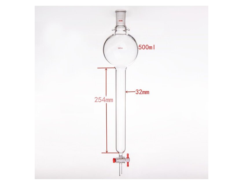 MSE PRO Storage Ball Chromatography Column with Ears, 24/40, φ32mm, Effective Length 254mm, Storage Ball: 500mL