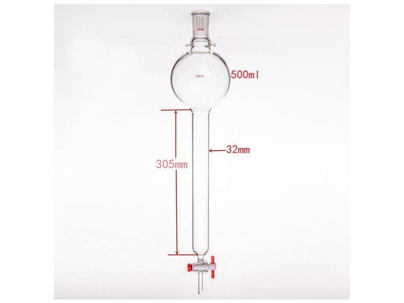 MSE PRO Storage Ball Chromatography Column with Ears, 24/40, φ32mm, Effective Length 305mm, Storage Ball: 500mL - MSE Supplies LLC