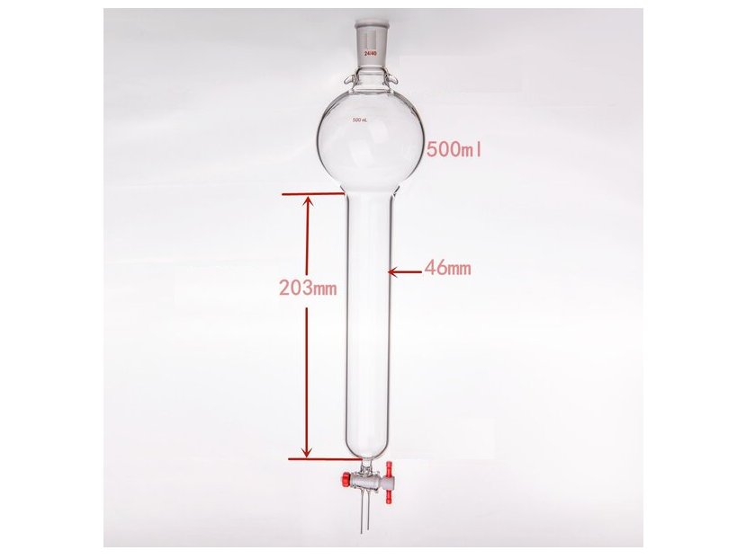 MSE PRO Storage Ball Chromatography Column with Ears, 24/40, φ46mm, Effective Length 203mm, Storage Ball: 500mL - MSE Supplies LLC
