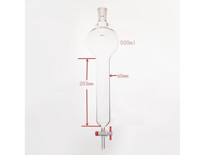 MSE PRO Storage Ball Chromatography Column with Ears, 24/40, φ60mm, Effective Length 203mm, Storage Ball: 500mL - MSE Supplies LLC