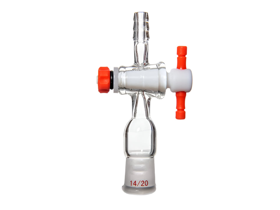 MSE PRO Straight Exhaust Joint, Internal Grinding Mouth, with PTFE Valve, 14/20, 2mm Valve Aperture