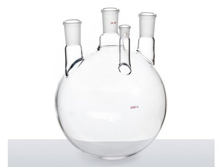 MSE PRO Straight Four-Mouth Round Bottom Ball Bottle, Main Mouth: 24/40, Side Mouth: 24/40, Front Mouth: 14/20, 3000mL