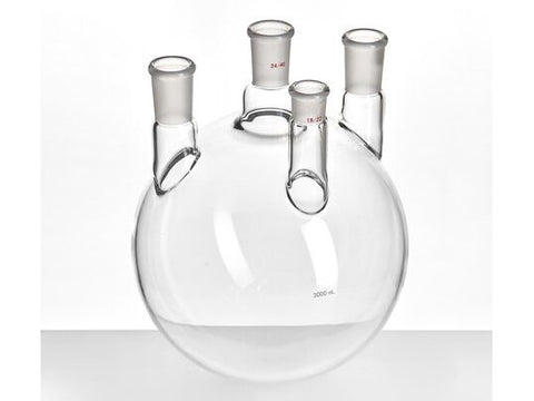 MSE PRO Straight Four-Mouth Round Bottom Ball Bottle, Main Mouth: 24/40, Side Mouth: 24/40, Front Mouth: 19/22, 3000mL - MSE Supplies LLC
