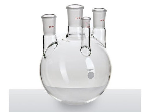 MSE PRO Straight Four-Mouth Round Bottom Ball Bottle, Main Mouth: 29/42, Side Mouth: 24/40, Front Mouth: 14/20, 2000mL