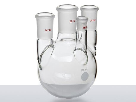 MSE PRO Straight Four-Mouth Round Bottom Ball Bottle, Main Mouth: 29/42, Side Mouth: 24/40, Front Mouth: 14/20, 500mL