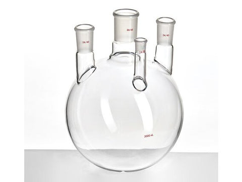MSE PRO Straight Four-Mouth Round Bottom Ball Bottle, Main Mouth: 34/45, Side Mouth: 24/40, Front Mouth: 14/20, 3000mL