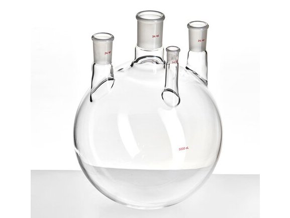 MSE PRO Straight Four-Mouth Round Bottom Ball Bottle, Main Mouth: 34/45, Side Mouth: 24/40, Front Mouth: 14/20, 5000mL