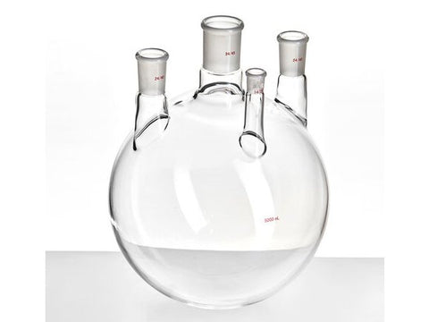 MSE PRO Straight Four-Mouth Round Bottom Ball Bottle, Main Mouth: 34/45, Side Mouth: 24/40, Front Mouth: 14/20, 5000mL