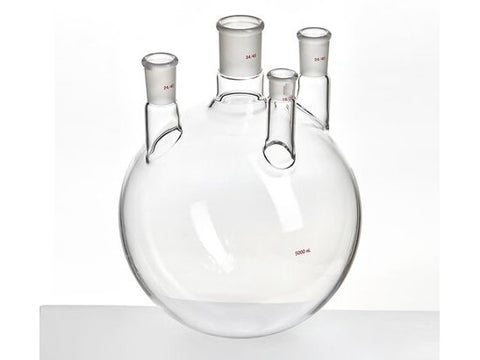 MSE PRO Straight Four-Mouth Round Bottom Ball Bottle, Main Mouth: 34/45, Side Mouth: 24/40, Front Mouth: 19/22, 5000mL