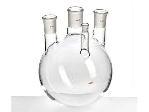 MSE PRO Straight Four-Mouth Round Bottom Ball Bottle, Main Mouth: 34/45, Side Mouth: 29/42, Front Mouth: 14/20, 3000mL