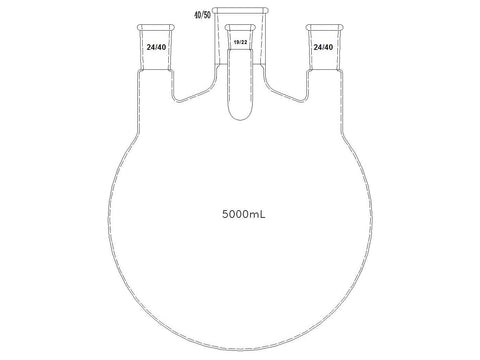 MSE PRO Straight Four-Mouth Round Bottom Ball Bottle, Main Mouth: 40/50, Side Mouth: 24/40, Front Mouth: 19/22, 5000mL