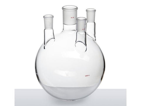 MSE PRO Straight Four-Mouth Round Bottom Ball Bottle, Main Mouth: 40/50, Side Mouth: 24/40, Front Mouth: 24/40, 5000mL