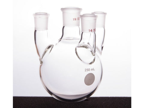 MSE PRO Straight Four-Mouth Round Bottom Ball Bottle, Middle Grinding Mouth: 19/22, Side Grinding Mouth: 14/20, 250mL