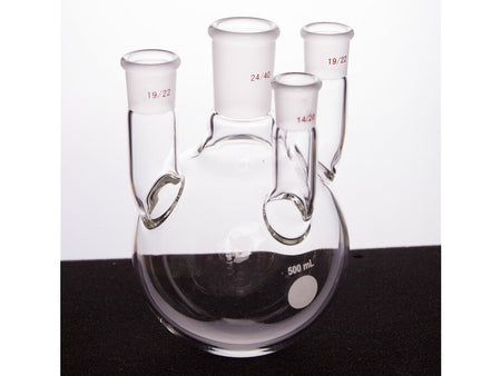 MSE PRO Straight Four-Mouth Round Bottom Ball Bottle, Middle Grinding Mouth: 24/40, Side Grinding Mouth: 19/22, Front Grinding Mouth: 14/20, 500mL