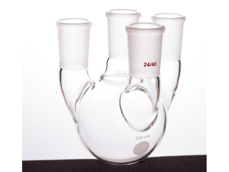 MSE PRO Straight Four-Mouth Round Bottom Ball Bottle, Middle Grinding Mouth: 24/40, Side Grinding Mouth: 24/40, 250mL - MSE Supplies LLC
