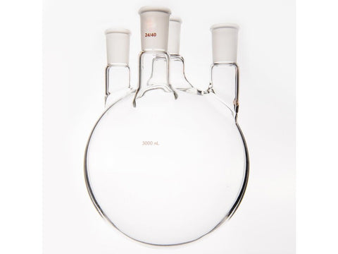 MSE PRO Straight Four-Mouth Round Bottom Ball Bottle, Middle Grinding Mouth: 24/40, Side Grinding Mouth: 24/40, Front Grinding Mouth: 24/40, 3000mL