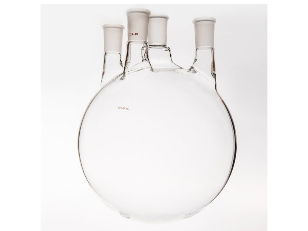 MSE PRO Straight Four-Mouth Round Bottom Ball Bottle, Middle Grinding Mouth: 24/40, Side Grinding Mouth: 24/40, Front Grinding Mouth: 24/40, 5000mL