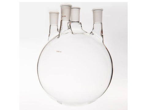 MSE PRO Straight Four-Mouth Round Bottom Ball Bottle, Middle Grinding Mouth: 24/40, Side Grinding Mouth: 24/40, Front Grinding Mouth: 24/40, 5000mL