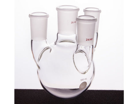 MSE PRO Straight Four-Mouth Round Bottom Ball Bottle, Middle Grinding Mouth: 29/42, Side Grinding Mouth: 24/40, 500mL