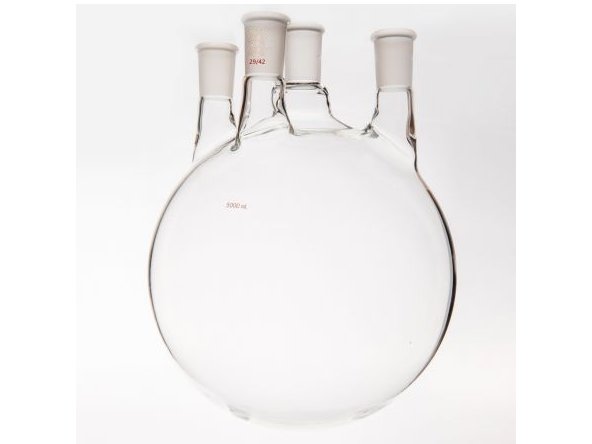 MSE PRO Straight Four-Mouth Round Bottom Ball Bottle, Middle Grinding Mouth: 29/42, Side Grinding Mouth: 29/42, 5000mL