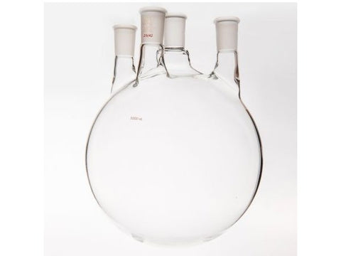 MSE PRO Straight Four-Mouth Round Bottom Ball Bottle, Middle Grinding Mouth: 29/42, Side Grinding Mouth: 29/42, 5000mL