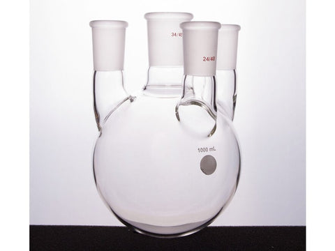 MSE PRO Straight Four-Mouth Round Bottom Ball Bottle, Middle Grinding Mouth: 34/45, Side Grinding Mouth: 24/40, 1000mL