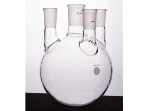 MSE PRO Straight Four-Mouth Round Bottom Ball Bottle, Middle Grinding Mouth: 34/45, Side Grinding Mouth: 24/40, 2000mL